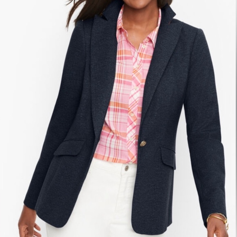 Talbots Twill Knit Blazer Navy Blue‎ 14